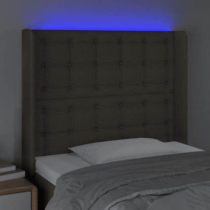 Cabeceira cama c/ LED tecido 103x16x118/128cm cinza-acastanhado