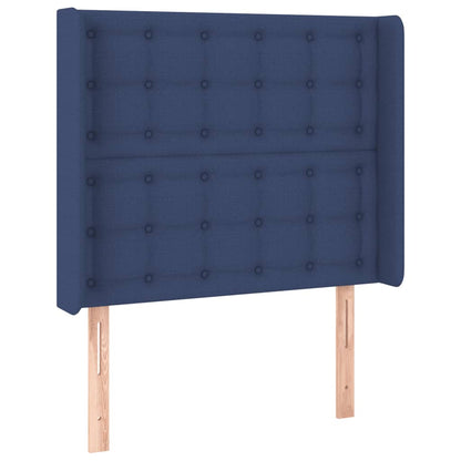 Cabeceira de cama c/ luzes LED tecido 103x16x118/128 cm azul