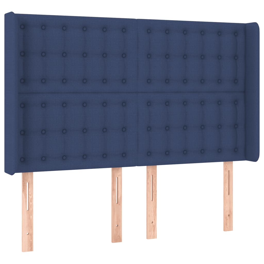 Cabeceira de cama c/ luzes LED tecido 147x16x118/128 cm azul