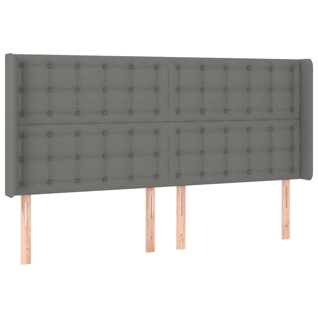 Cabeceira de cama c/ LED tecido 183x16x118/128 cm cinza-escuro