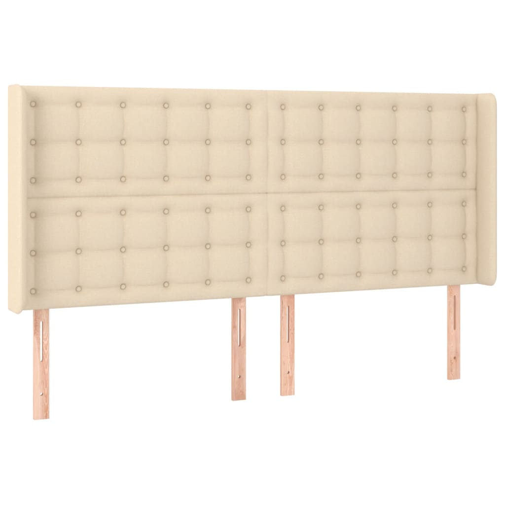 Cabeceira cama c/ luzes LED tecido 183x16x118/128 cm cor creme