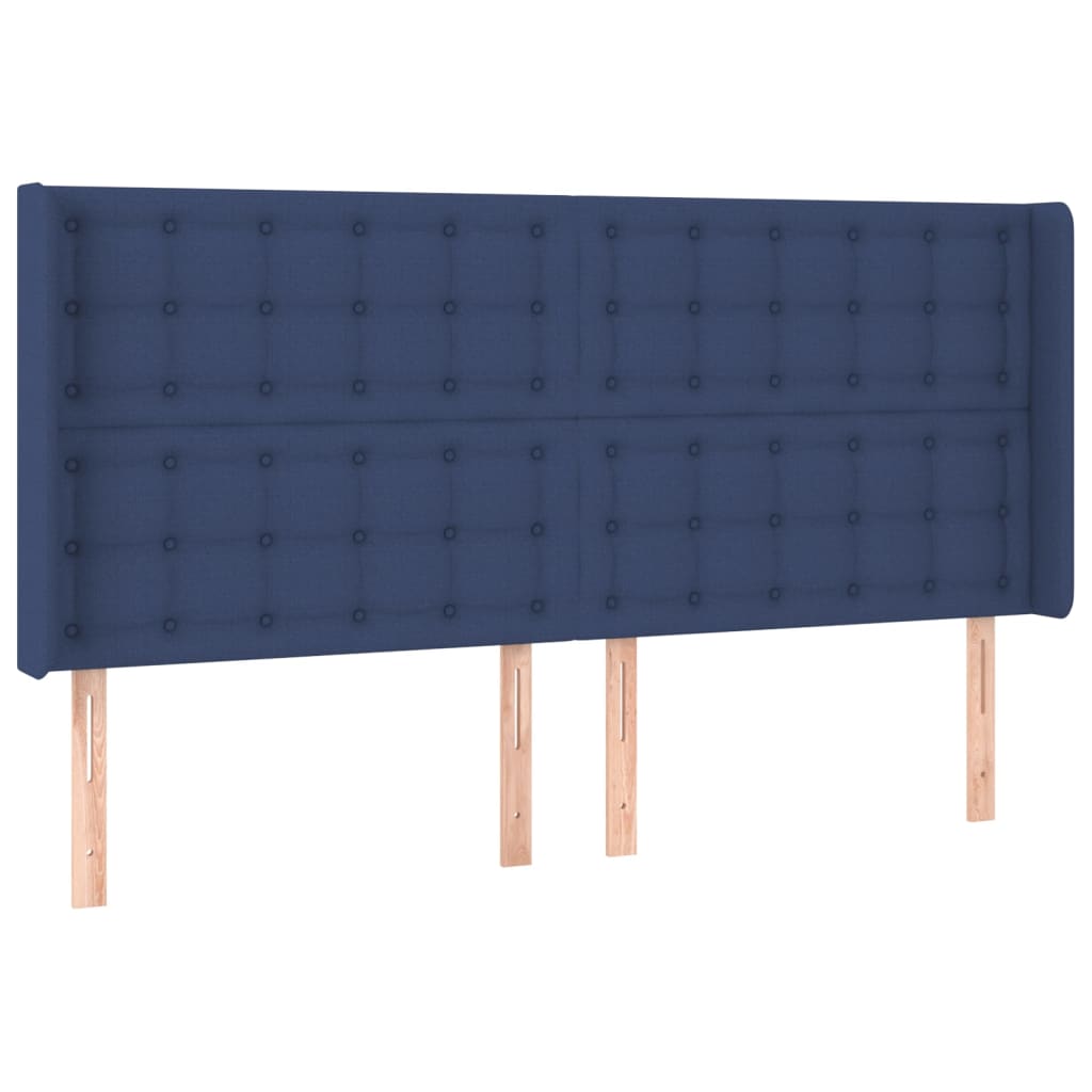 Cabeceira de cama c/ luzes LED tecido 183x16x118/128 cm azul