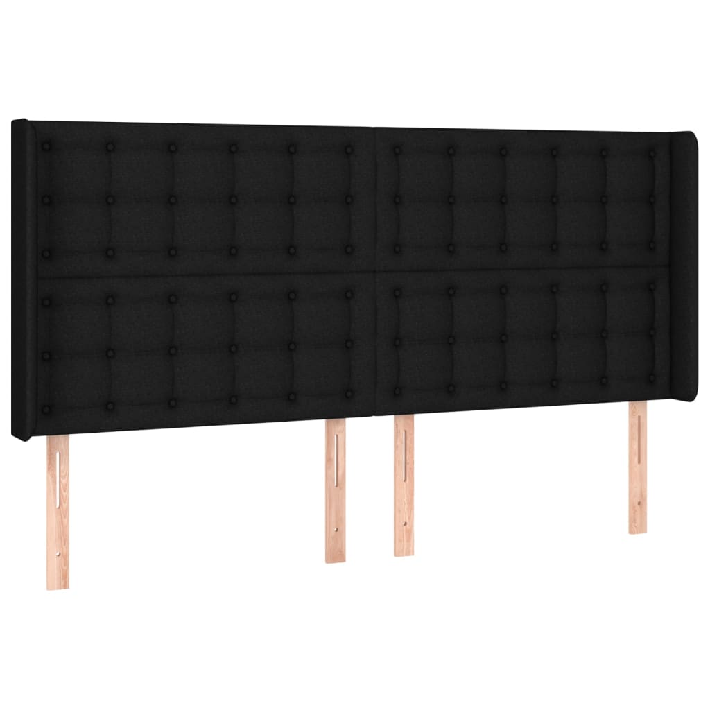 Cabeceira de cama c/ luzes LED tecido 203x16x118/128 cm preto