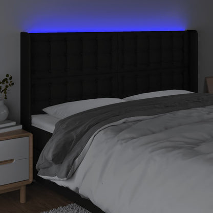 Cabeceira de cama c/ luzes LED tecido 203x16x118/128 cm preto