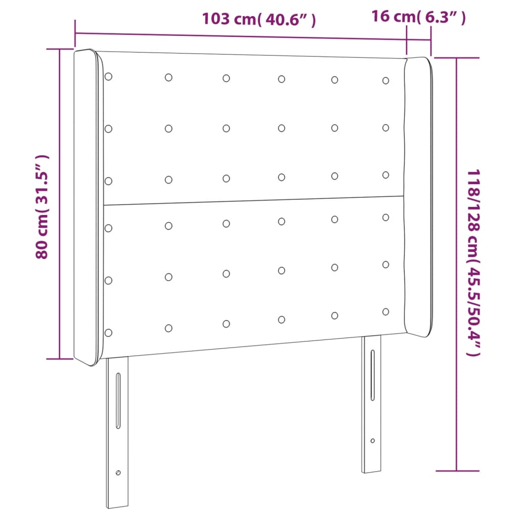 Cabeceira de cama c/ luzes LED veludo 103x16x118/128 cm preto