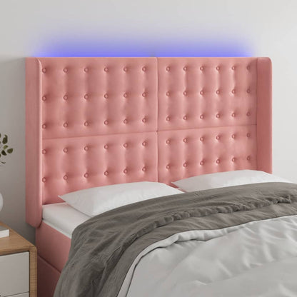 Cabeceira de cama c/ luzes LED veludo 147x16x118/128 cm rosa