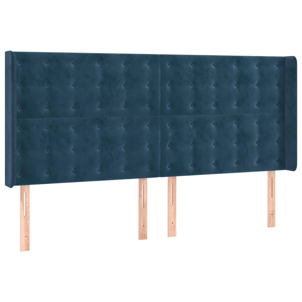 Cabeceira cama c/ luzes LED veludo 163x16x118/128cm azul-escuro