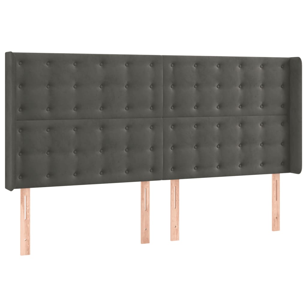 Cabeceira de cama c/ LED veludo 183x16x118/128 cm cinza-escuro