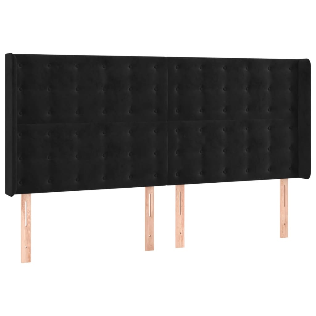 Cabeceira de cama c/ luzes LED veludo 183x16x118/128 cm preto