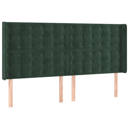 Cabeceira de cama c/ LED veludo 183x16x118/128 cm verde-escuro