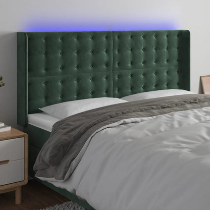 Cabeceira de cama c/ LED veludo 183x16x118/128 cm verde-escuro