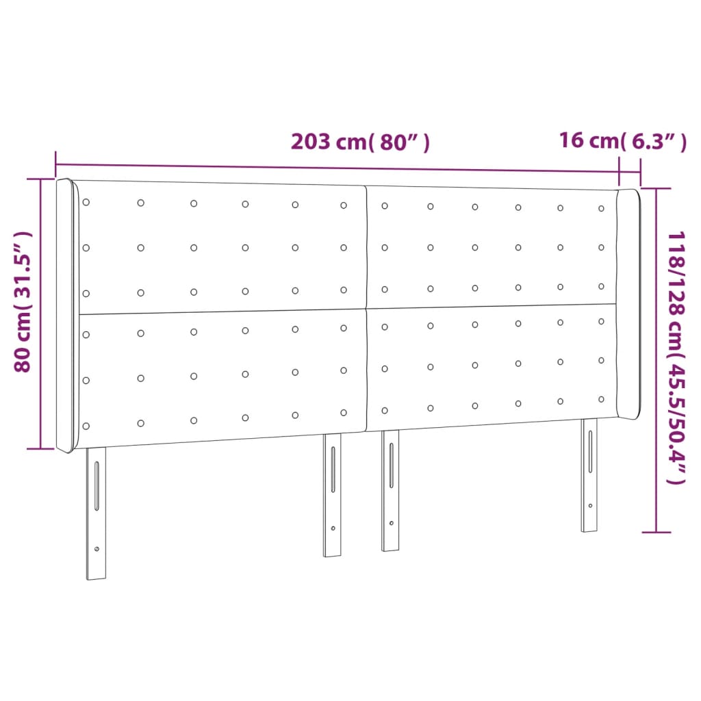 Cabeceira de cama c/ LED veludo 203x16x118/128 cm cinza-escuro