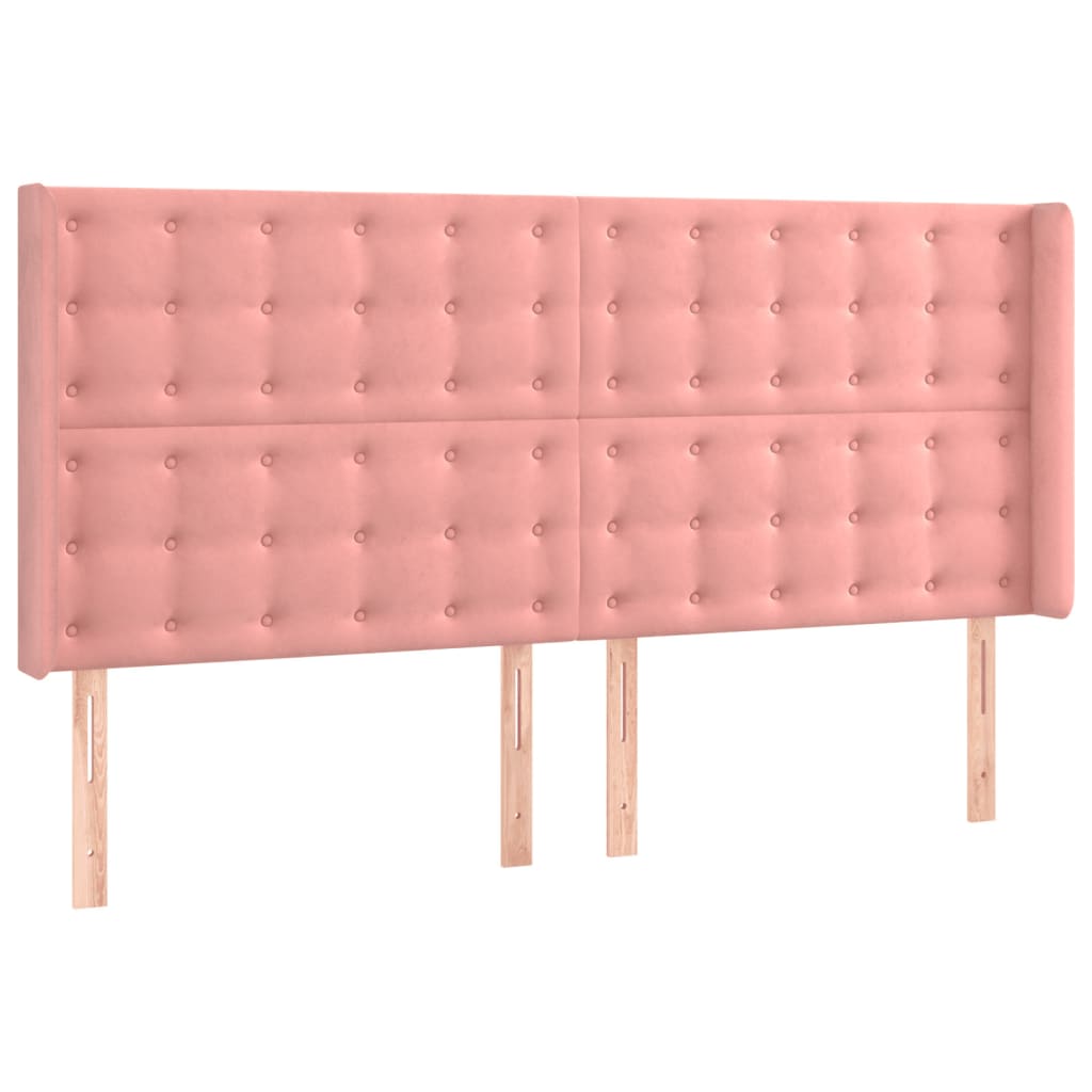 Cabeceira de cama c/ luzes LED veludo 203x16x118/128 cm rosa