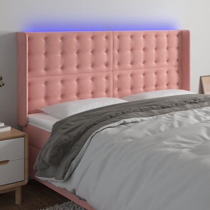 Cabeceira de cama c/ luzes LED veludo 203x16x118/128 cm rosa