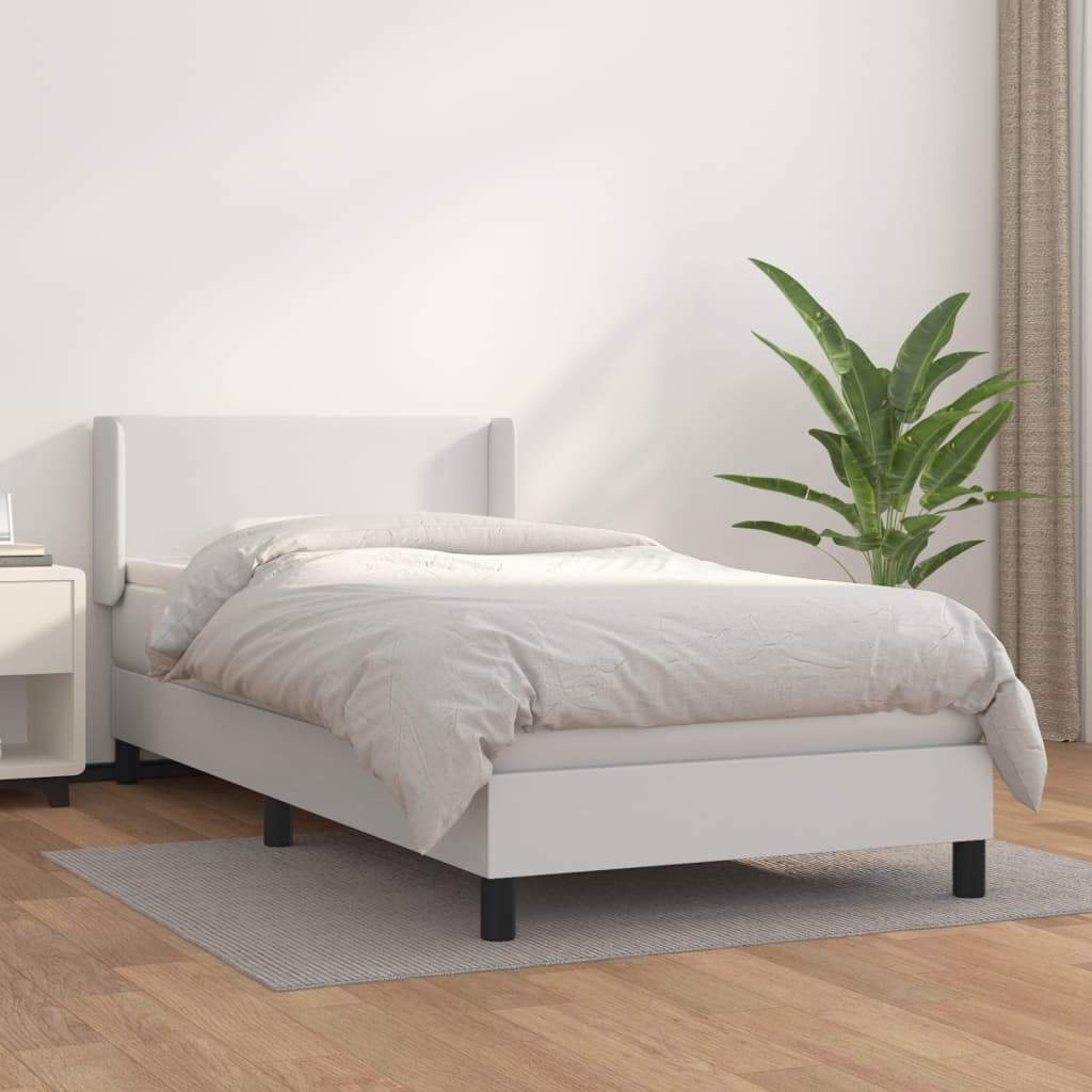 Cama com molas/colchão 90x190 cm couro artificial branco