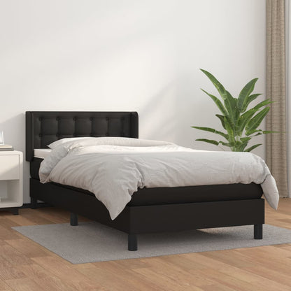 Cama com molas/colchão 90x190 cm couro artificial preto