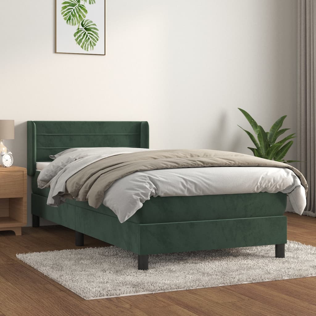 Cama com molas/colchão 80x200 cm veludo verde-escuro