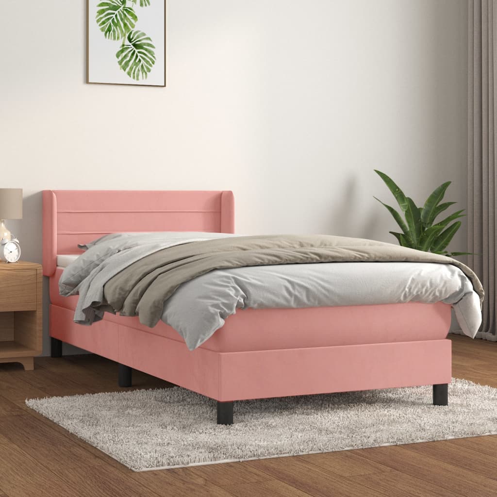 Cama com molas/colchão 90x190 cm veludo rosa