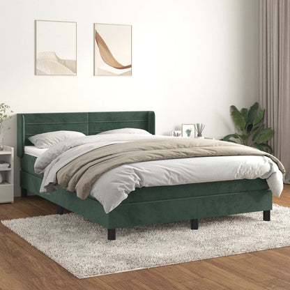 Cama com molas/colchão 140x190 cm veludo verde-escuro