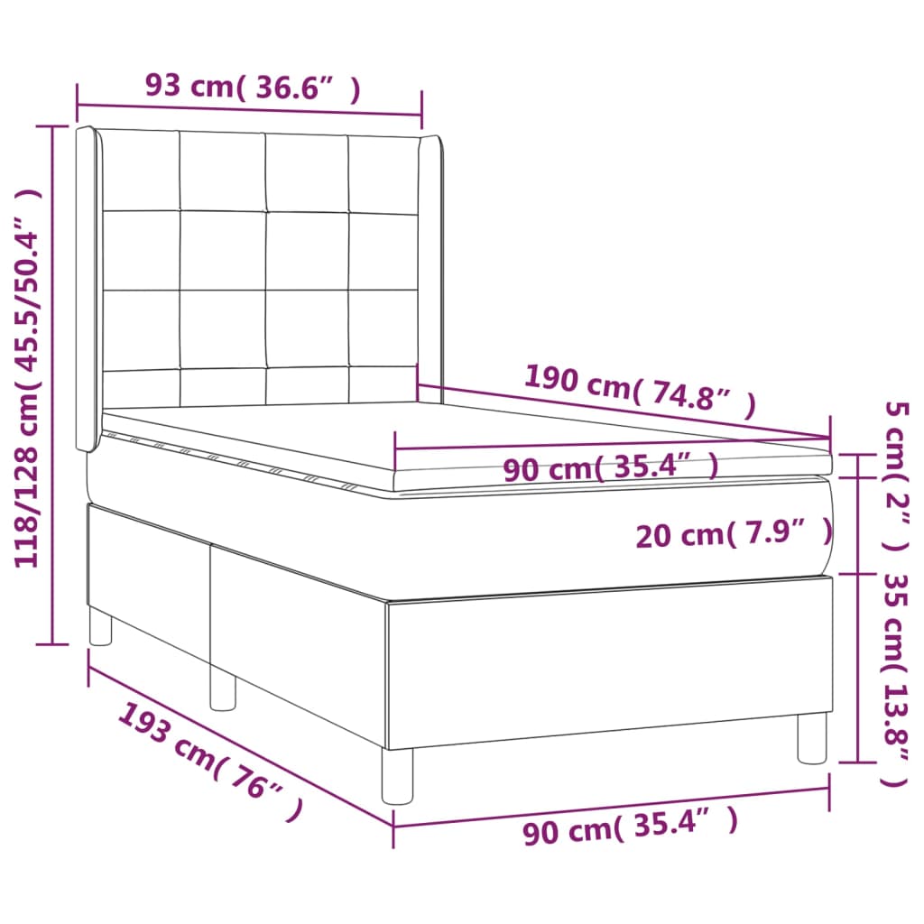 Cama com molas/colchão 90x190 cm tecido cor creme