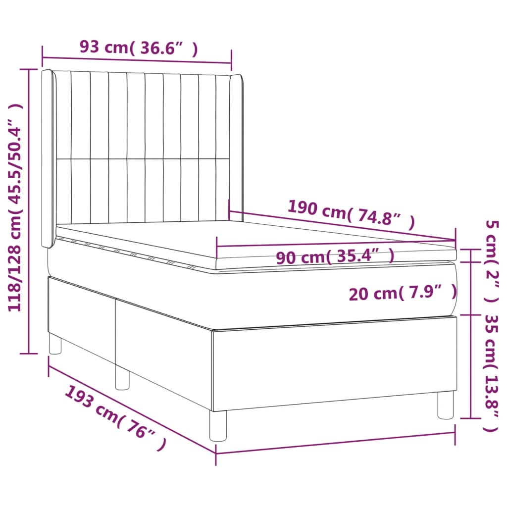 Cama com molas/colchão 90x190 cm tecido cor creme