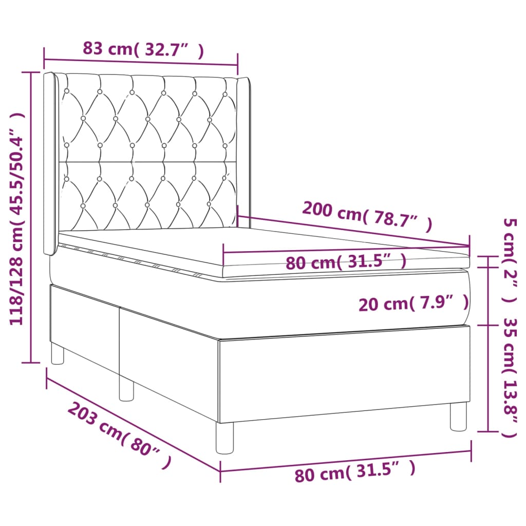 Cama com molas/colchão 80x200 cm tecido cinza-claro