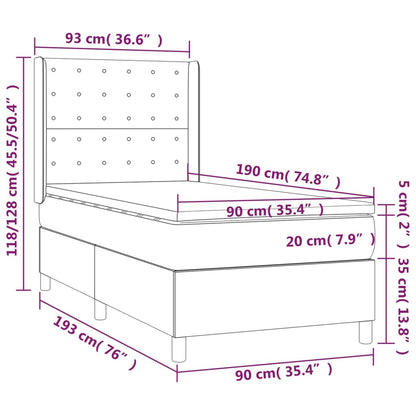 Cama com molas/colchão 90x190 cm tecido cinza-escuro