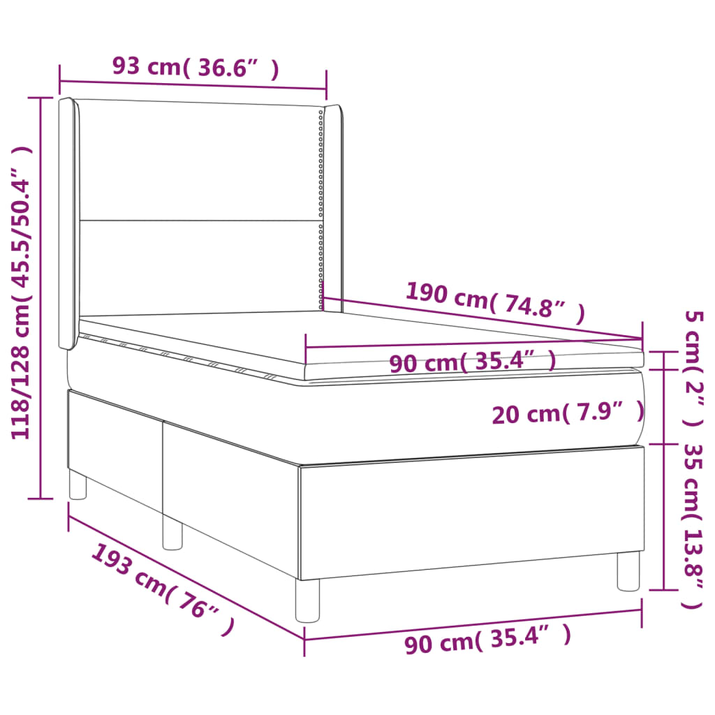 Cama com molas/colchão 90x190 cm tecido cor creme