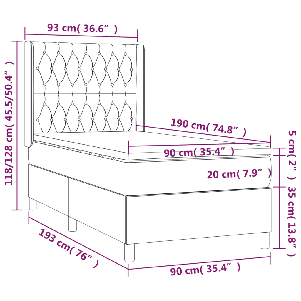 Cama com molas/colchão 90x190 cm tecido cinzento-claro