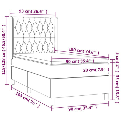 Cama com molas/colchão 90x190 cm tecido cinza-escuro