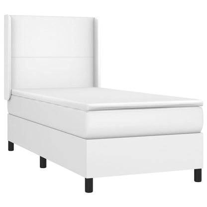 Cama com molas/colchão 90x190 cm couro artificial branco