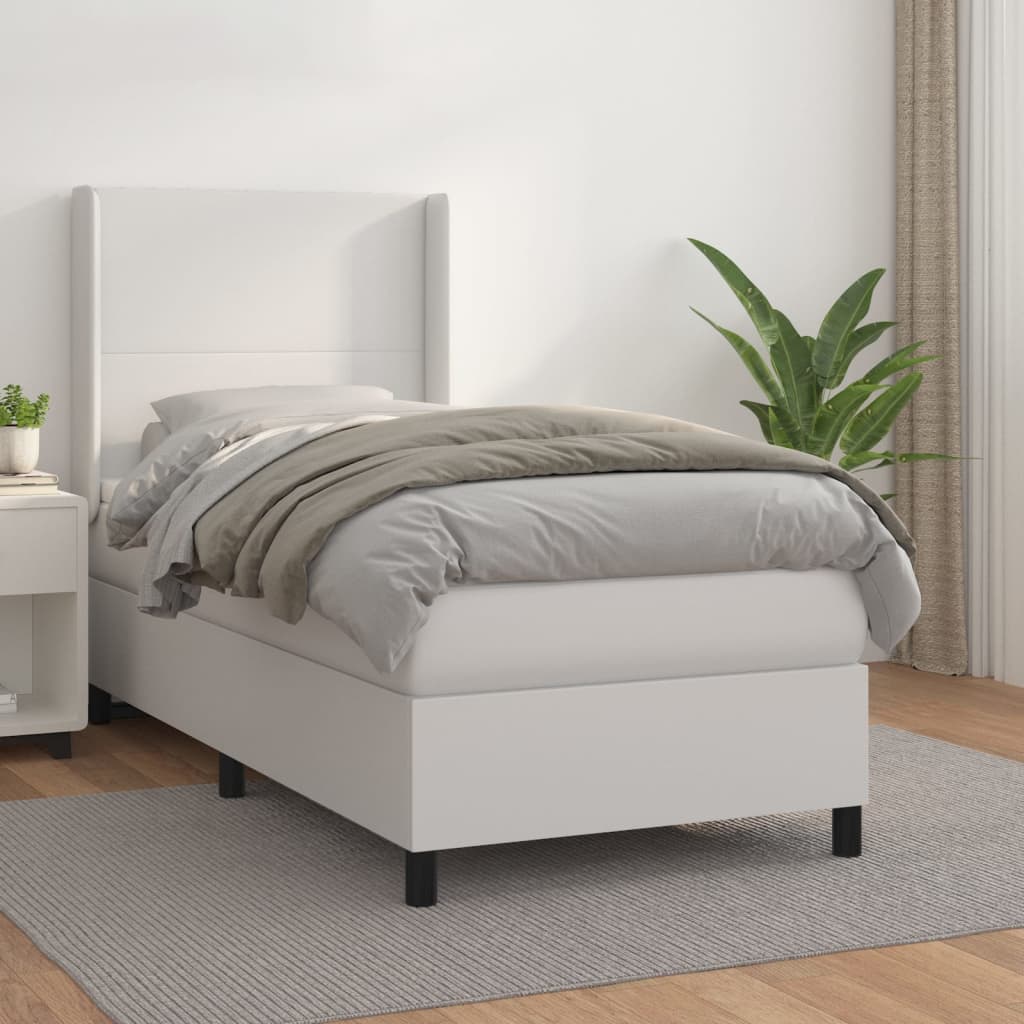 Cama com molas/colchão 90x190 cm couro artificial branco