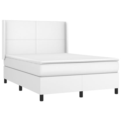 Cama com molas/colchão 140x190 cm couro artificial branco