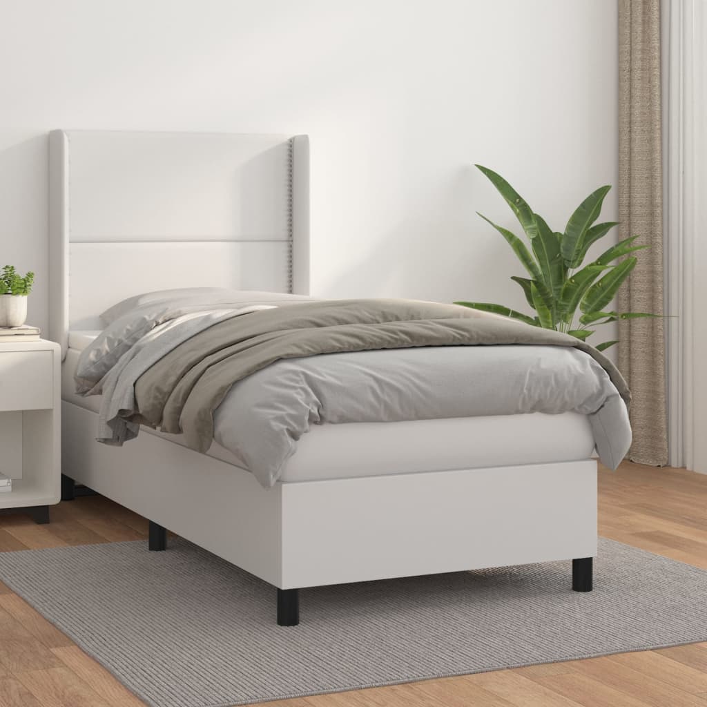 Cama com molas/colchão 90x190 cm couro artificial branco