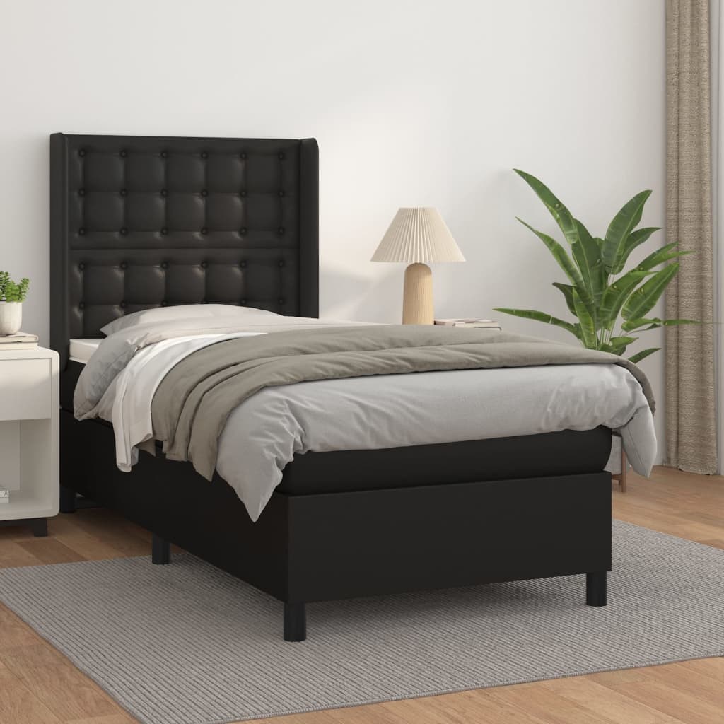 Cama com molas/colchão 90x190 cm couro artificial preto