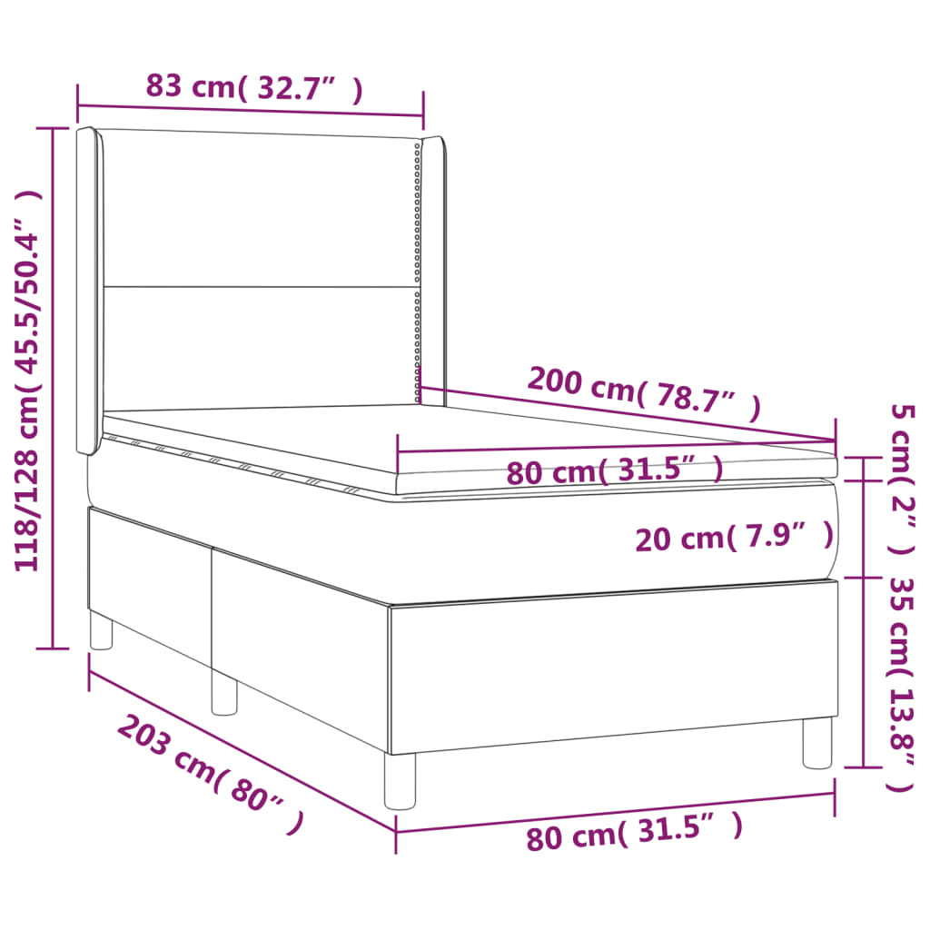 Cama com molas/colchão 80x200 cm veludo cinza-claro