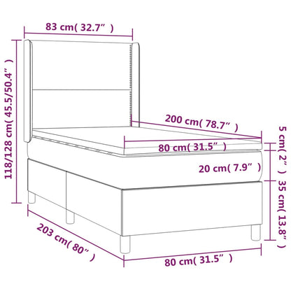 Cama com molas/colchão 80x200 cm veludo cinza-escuro