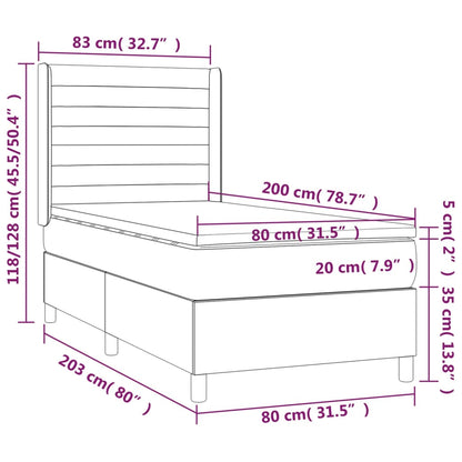 Cama com molas/colchão 80x200 cm veludo cinza-claro