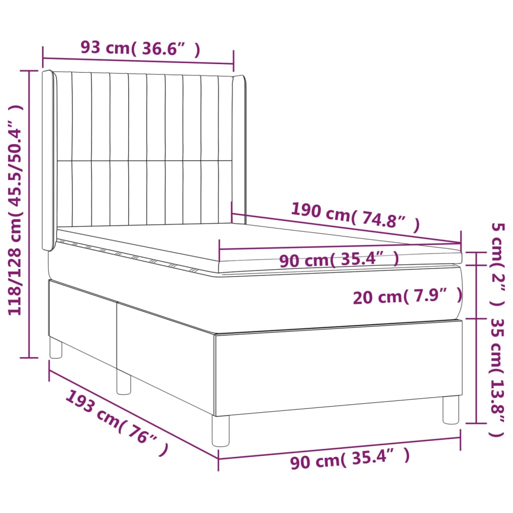 Cama com molas/colchão 90x190 cm veludo cinza-escuro