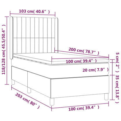 Cama com molas/colchão 100x200 cm veludo cinza-claro