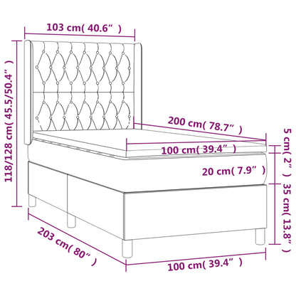 Cama com molas/colchão 100x200 cm veludo cinza-claro