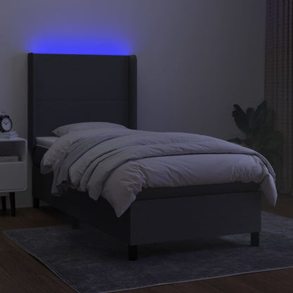 Cama box spring c/ colchão e LED 80x200 cm tecido cinza-escuro