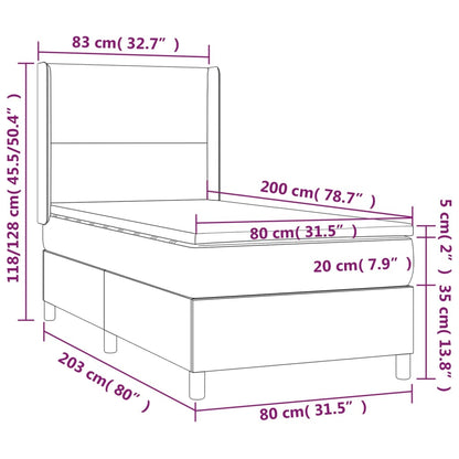 Cama box spring c/ colchão e LED 80x200 cm tecido preto