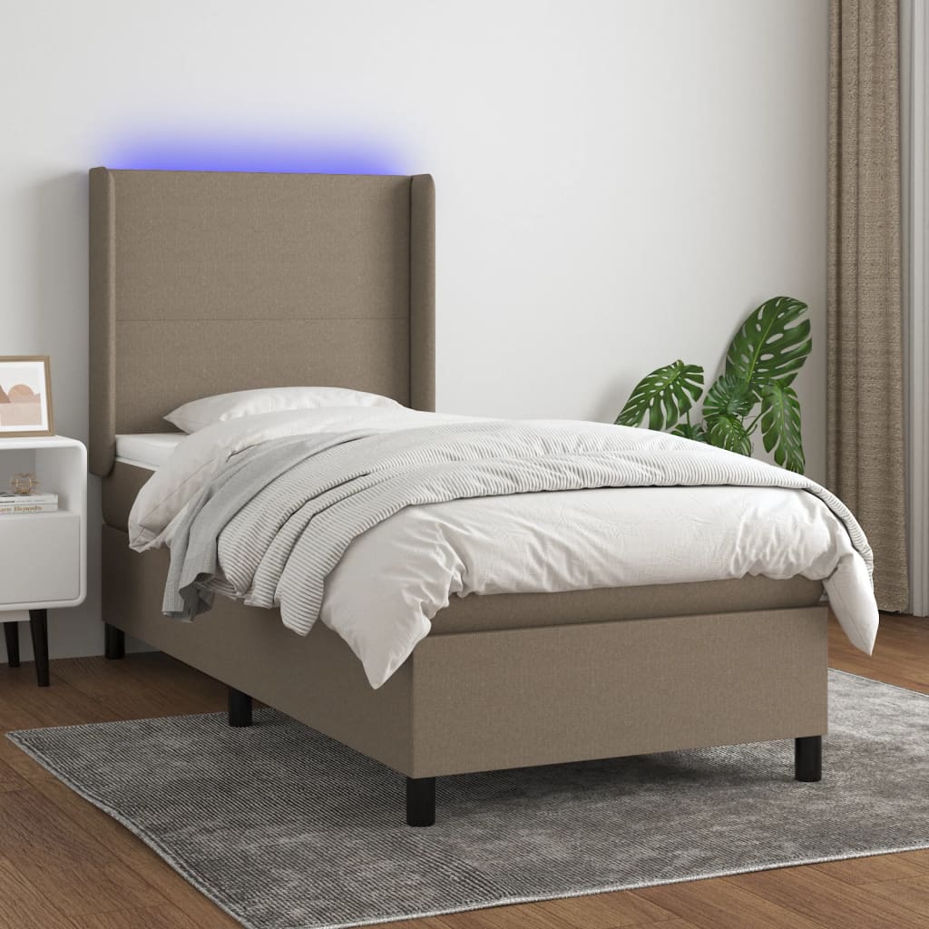 Cama box spring + colchão/LED 80x200cm tecido cinza-acastanhado