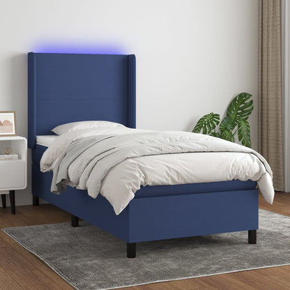 Cama box spring c/ colchão e LED 80x200 cm tecido azul