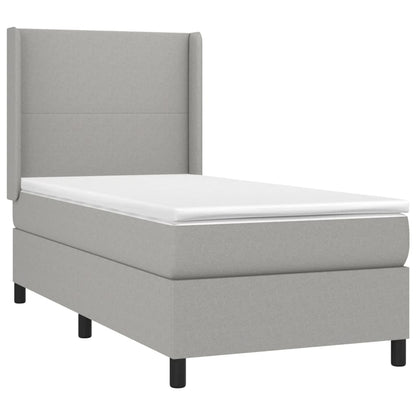 Cama box spring c/ colchão e LED 90x190 cm tecido cinza-claro