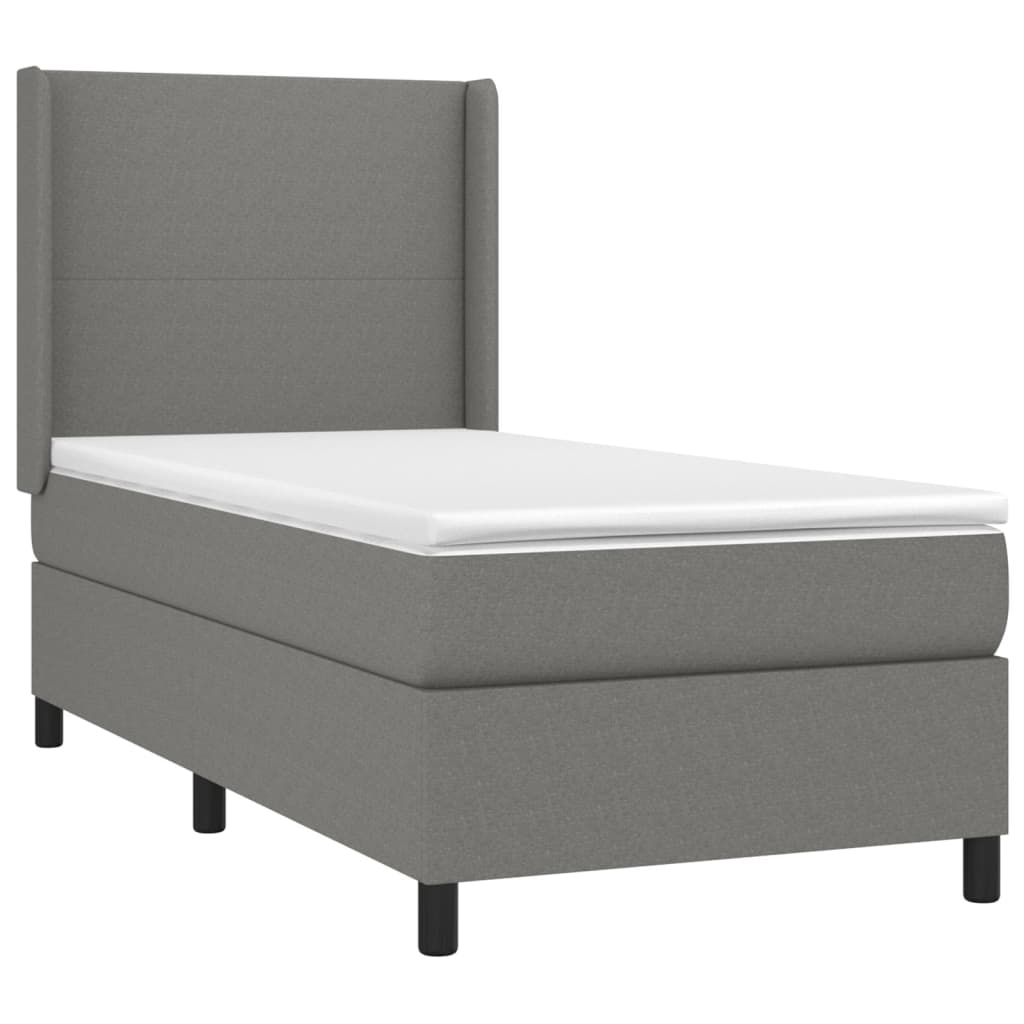 Cama box spring c/ colchão e LED 90x190 cm tecido cinza-escuro