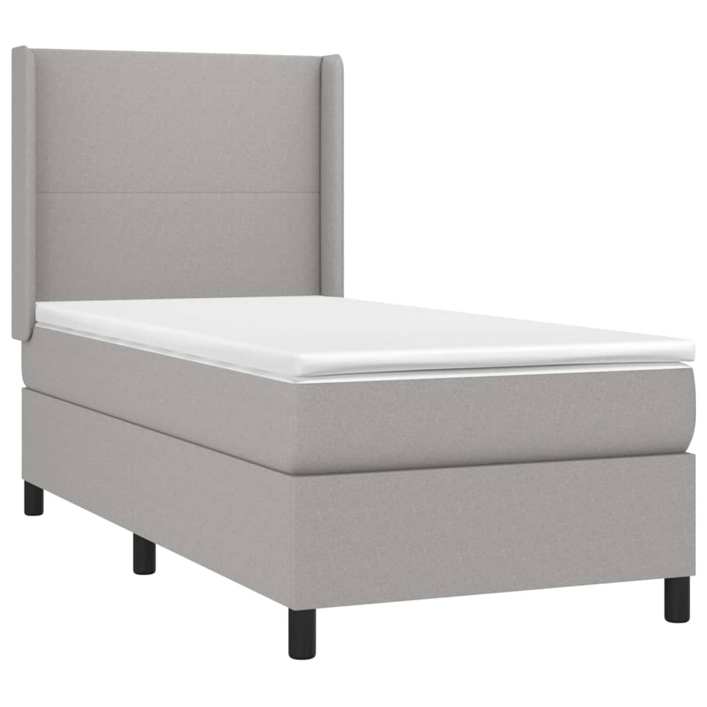 Cama box spring c/ colchão e LED 90x200 cm tecido cinza-claro