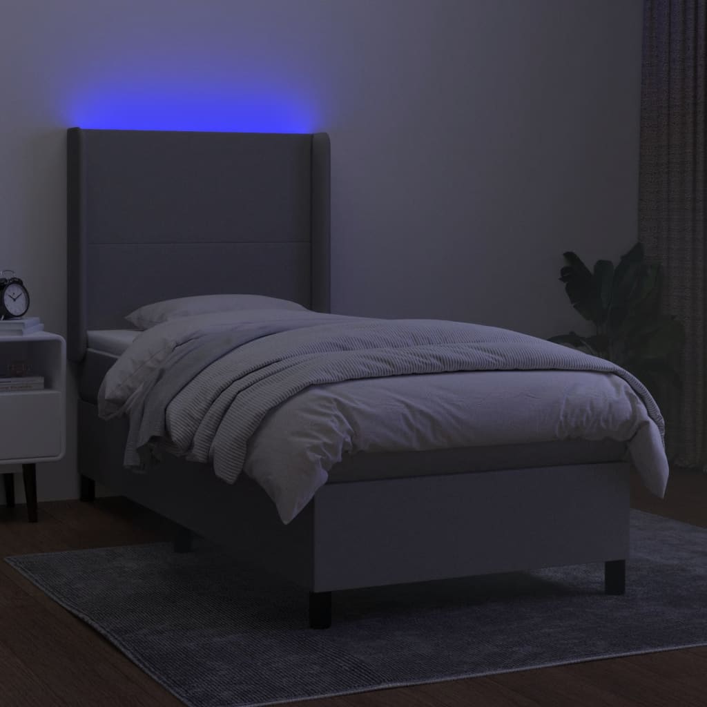 Cama box spring c/ colchão e LED 100x200 cm tecido cinza-claro