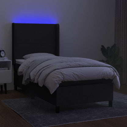 Cama box spring c/ colchão e LED 100x200 cm tecido preto